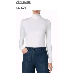 Akris Punto Off White (Ivory) Turtleneck Back Zip Long Sleeve Top Size 8 $375